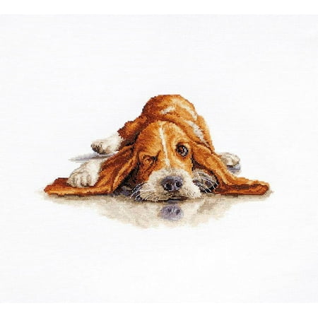 UPC: 4840746028991 | Counted Cross-Stitch Kit Basset B2341 By Luca-S Needlework Easy Dog Brown Easy Small Canvas Cotton