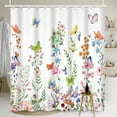 thumbnail image 3 of SUNOLIFE Floral and Butterfly Shower Curtain,Spring Flowers Plans Waterproof Fabric Bathroom Curtain with Hooks,72x78 in, 3 of 5