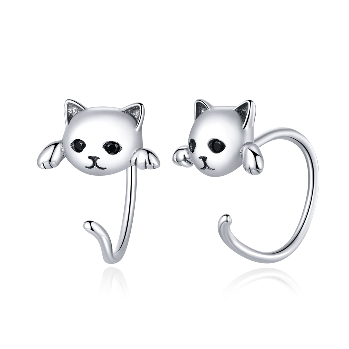 Bamoer 925 Sterling Silver Cute Lovely Cat Zircon Earrings Women Girl Fine Jewelry