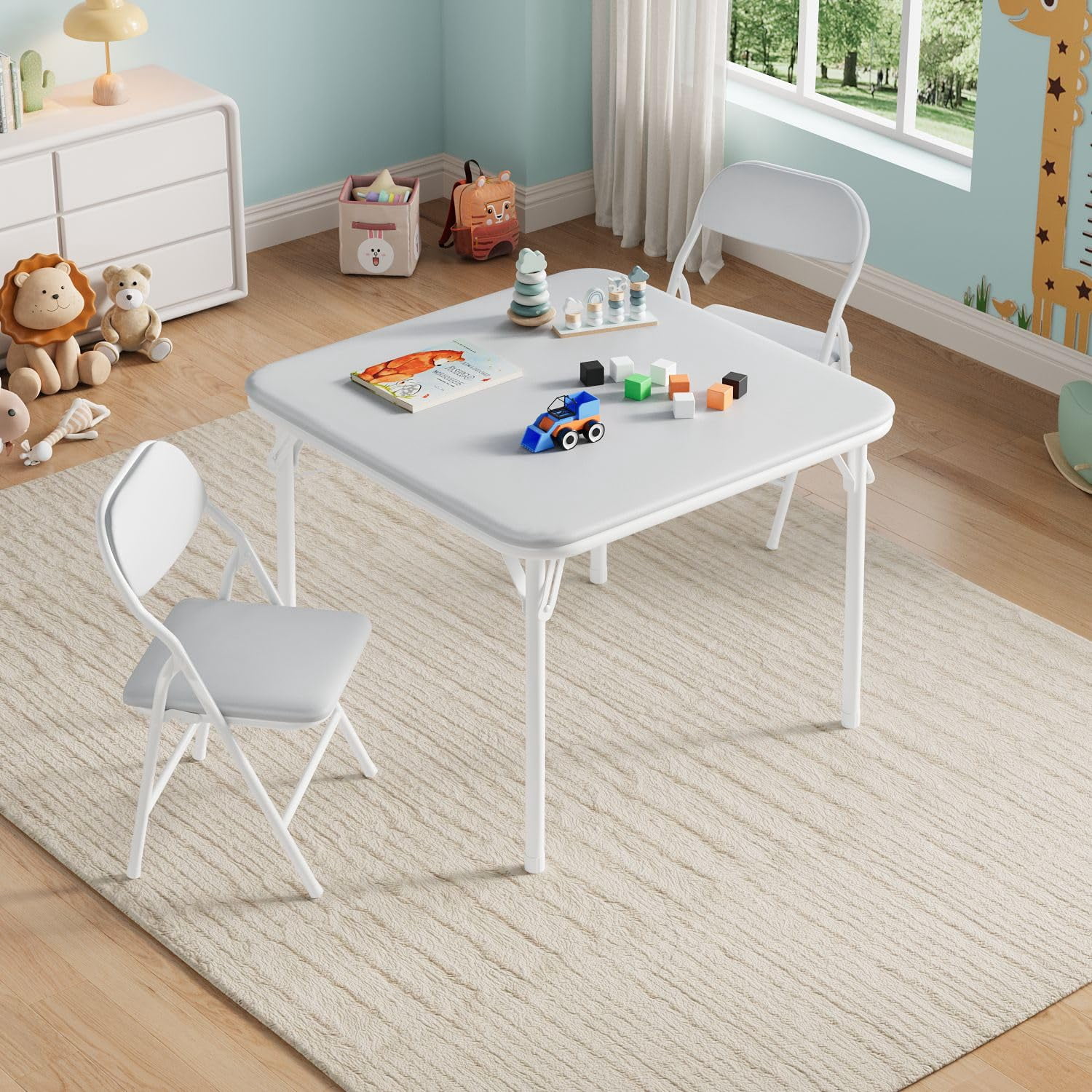 Ataucjin 3 Piece Boys Girls Folding Table and Chairs Set, Activity Table and Chairs Set for Dining Room,Daycare,Classrooms