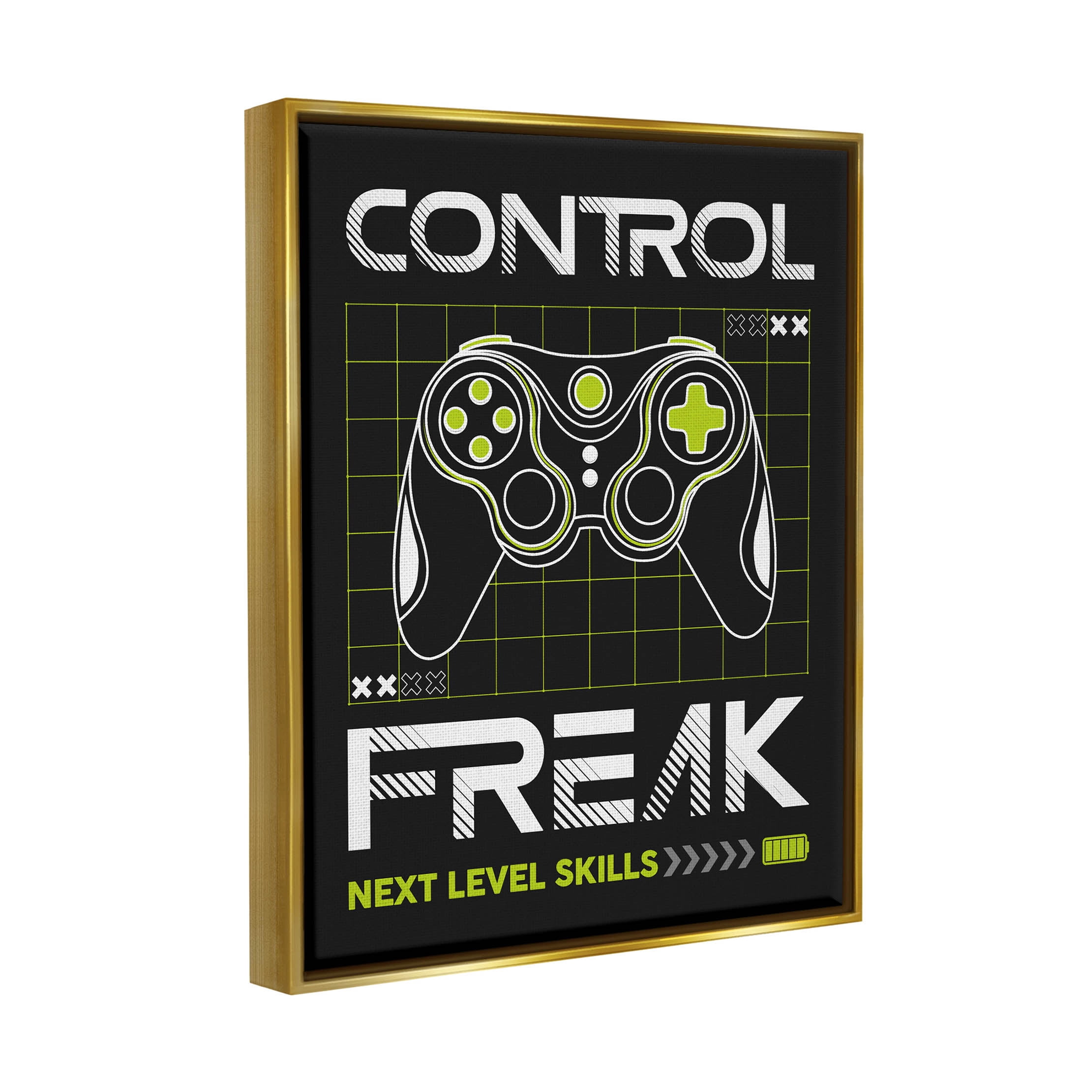 Control Freak Video Game Phrase Art for Kids Graphic Art Metallic Gold Framed Art Print Wall Art