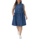 thumbnail image 2 of Vestido de mezclilla de talla grande sin mangas con solapa y botones de Agnes Orinda, vestido midi de verano lindo 1X azul, 2 of 6