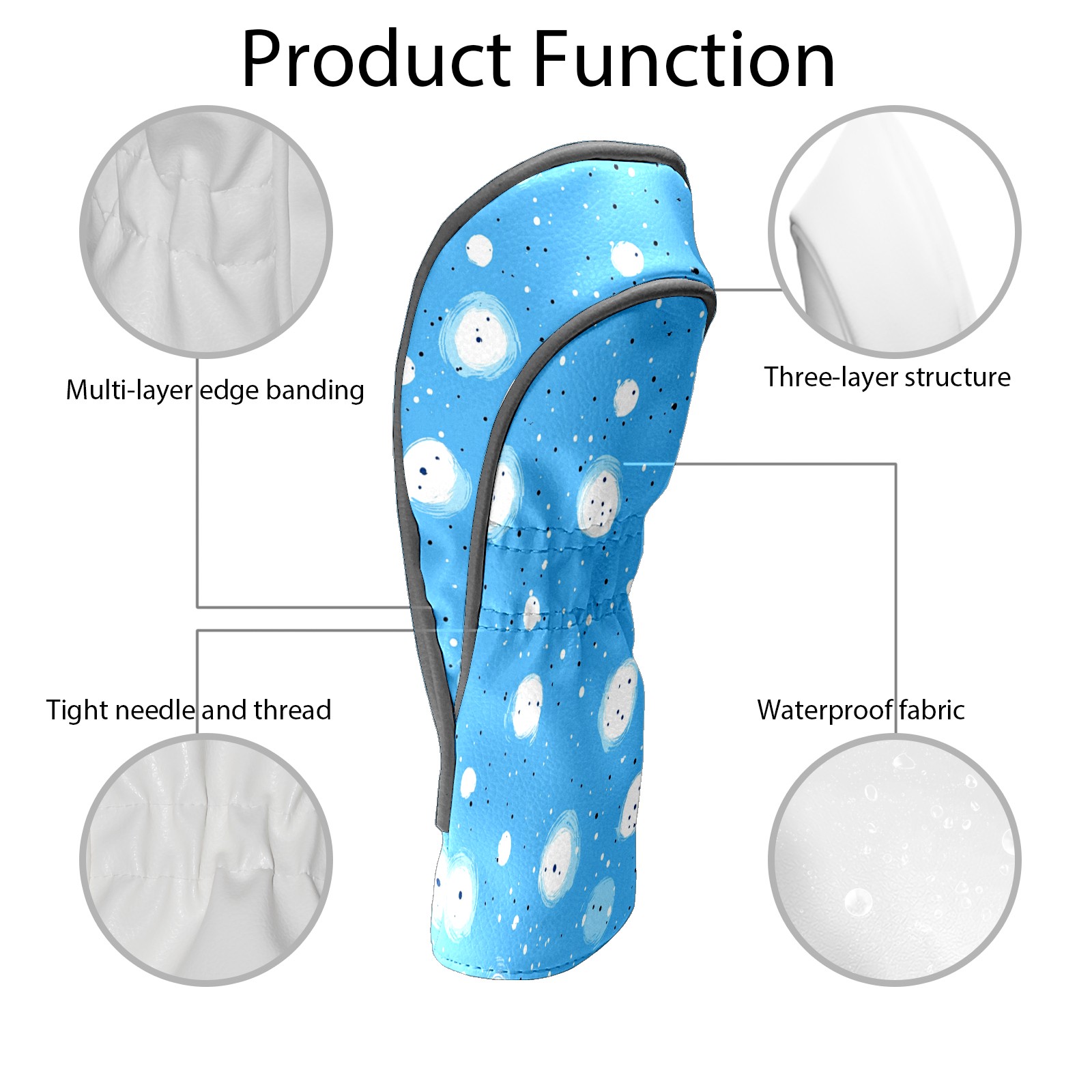 Golf Club Covers PU Leather Waterproof Head Covers for Fairway Woods Hybrids White Polka Dots