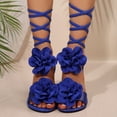 thumbnail image 2 of Rokment Womens Boho Beach Flower Strappy Dress Sandals Ethnic Bohemian Bride Wedding Leather Floral Braided Open Toe Flat Slip on Slides Shoes Summer Blue Size 5.5, 2 of 7