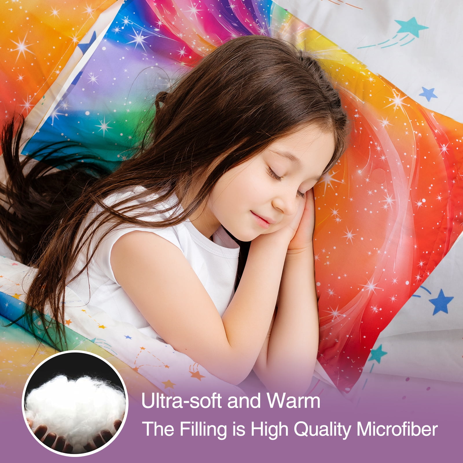 Btargot 6 Piece Galaxy Girl Comforter Set Twin Colorful Gradient Glitter Rainbow Bedding Set