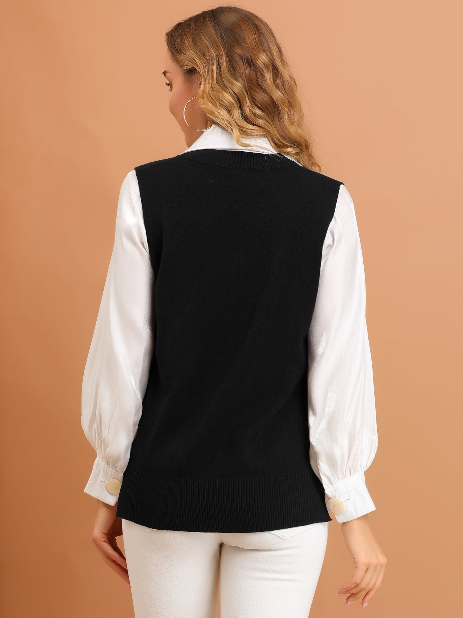 DARING DIVA Women's Vest Preppy V Neck Sleeveless Pullover Sweater XS Black