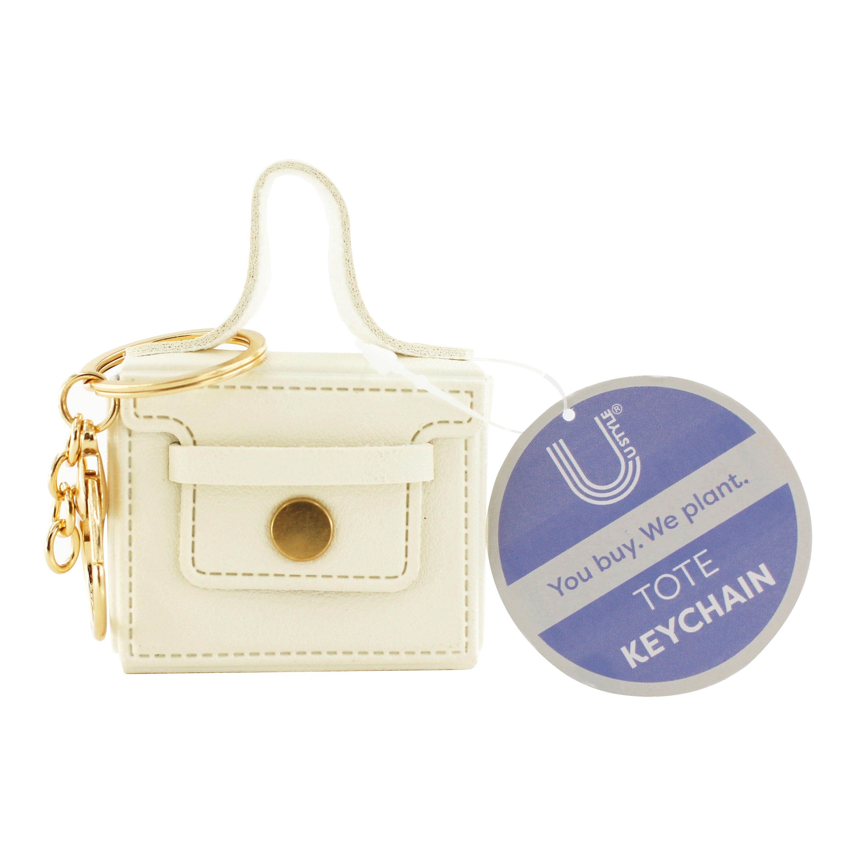 U Style Mini Purse Keychain, Faux Leather, Ivory, 2.5" x 1" x 2"