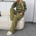 thumbnail image 4 of BangWanChi Lounge Sets for Women 2 Piece Women New Winter Loose Casual Striped Button Long Sleeved+wide Leg Pants Knitted Two-piece Set Long Sleeved Lapel Set, 4 of 5