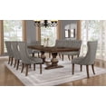 thumbnail image 4 of Large Gray Linen Dining Bench with Tufted Seats and Walnut Wood Base, 4 of 4