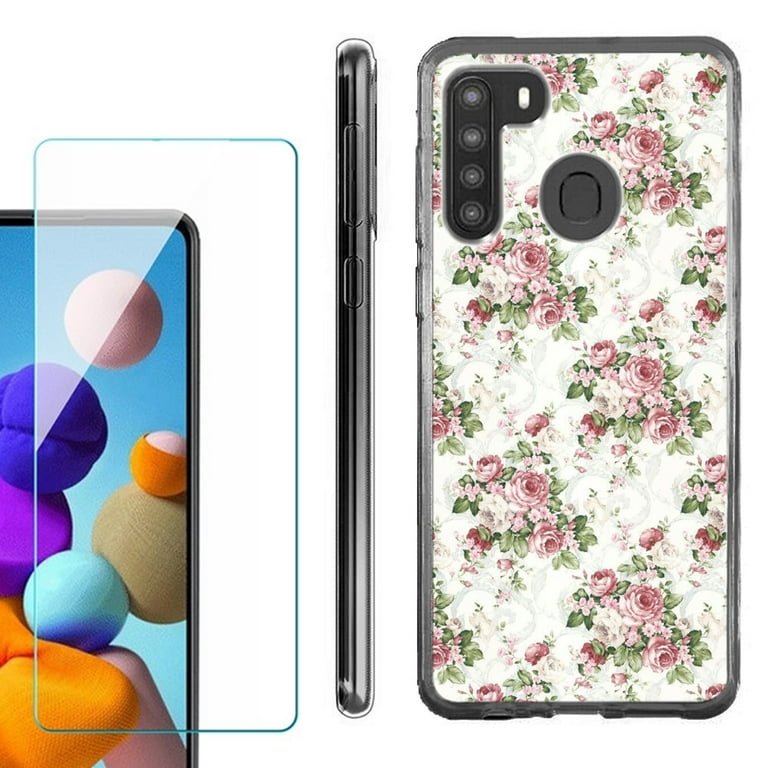 Floral Samsung Phone Cases A21 Clear With White And Gold Floral