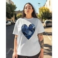 thumbnail image 3 of Women's Graphic T-Shirt White 3XL Women's Tops Patchwork Blue Love Heart Crew Neck Short Sleeve Shirts for Women, 3 of 3