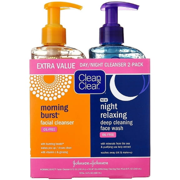 CLEAN & CLEAR Morning Burst&Night Relaxing Cleansing Face Wash Pack, 1 ea (Pack of 2)