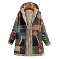 thumbnail image 2 of Joernso Women Overcoat Keep Warm Hooded Polyester Ethnic Pattern Winter Coat for Daily Wear, 2 of 8