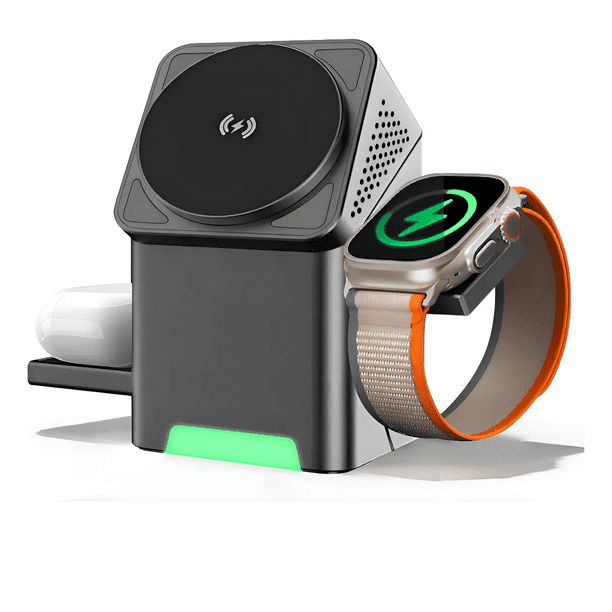 Cargador Inalámbrico Magnético 3 En 1, Rotación Táctil De 360 Grados, Cargador De Viaje Xtellar plateado