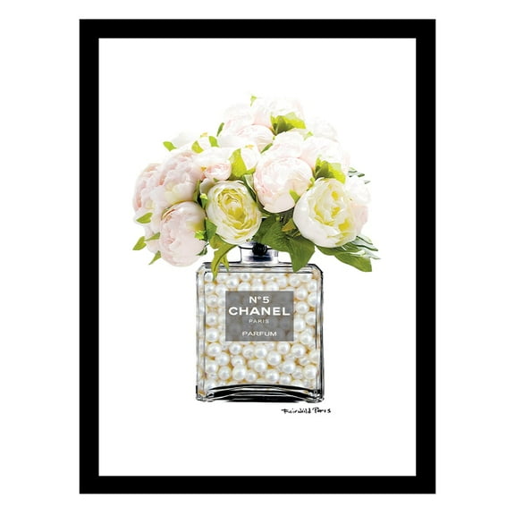 Fashion Floral Pearls Glam Perfume Bottle - Framed Print