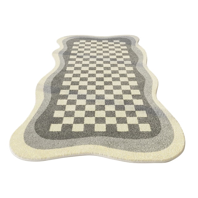 Geometric Area Rug, Washable Low Pile Floor Mat with Rubber Backing, Indoor Carpet for Bedroom, Living Room, and Hallway Use