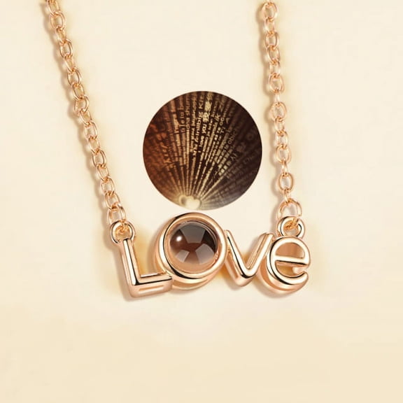 I Love You in 100 Languages Projection Gold Plated Necklace Heart