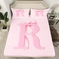 thumbnail image 2 of jejeloiu Initial Letter R Queen Sheet Sets,Bow Tie Ribbon Flat Sheet,Pink Bowknot Queen Fitted Sheet For Kids,Breathable Bedroom Decoration,4 Pieces, 2 of 7