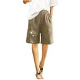 thumbnail image 5 of ZQUUVOU Women's Bemuda Shorts Solid Color Printed Drawstring Buttons Pockets (Khaki,XL), 5 of 7