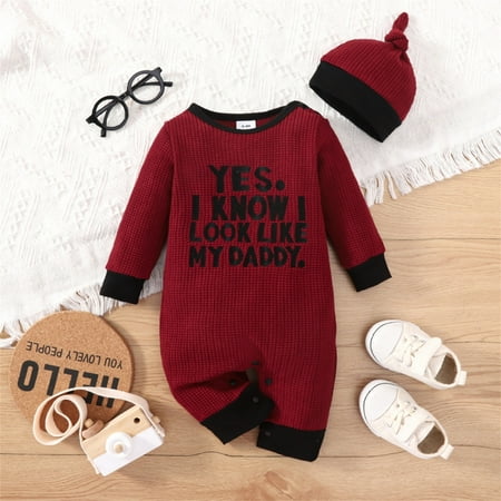 

NIUREDLTD Baby Boys Girls Letter Print Romper Jumpsuit With Hat Set 2PCS