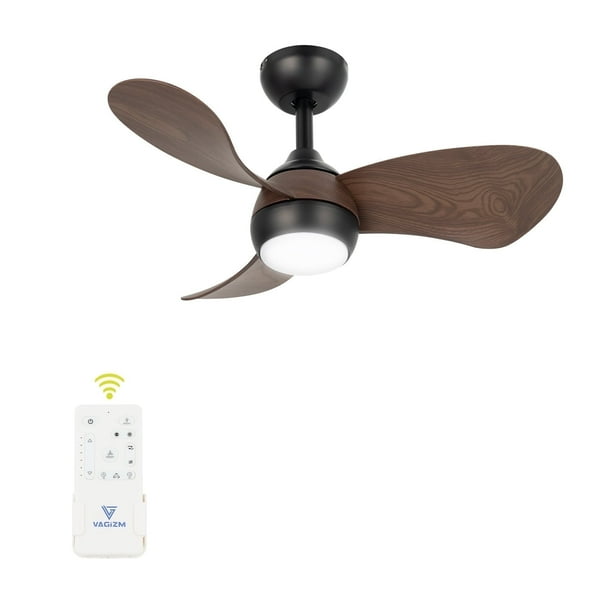 Ventilador de Techo con Luz para Recámara: Ventilador de Techo Pequeño y Silencioso de 30 Pulgadas con Control Remoto - 6 Velocidades y 3 Cc - Motor CC Reversible - Uso en Interiores y Exteriores - 3 Aspas de Nogal