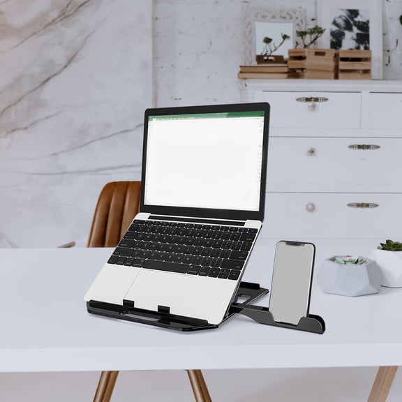 ibasenice Black Aluminum Portable Computer Stand with Phone Holder for Laptops 1Pack Back to School