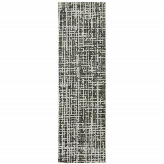 HomeRoots 2' X 8' Grey And Ivory Abstract Power Loom Stain Resistant Runner Rug