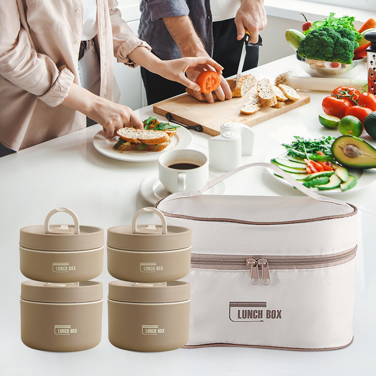 AuroraX Insulated Lunch Box Containers 70 oz Large Portable Freezable Stainless Steel Bento Lunch Box for Women,Men,Brown BPA-Free Microwave Safe Storage Boxes with Bag for Office Travel