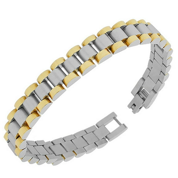 Stainless Steel Two-Tone Men's Link Bracelet, 8"