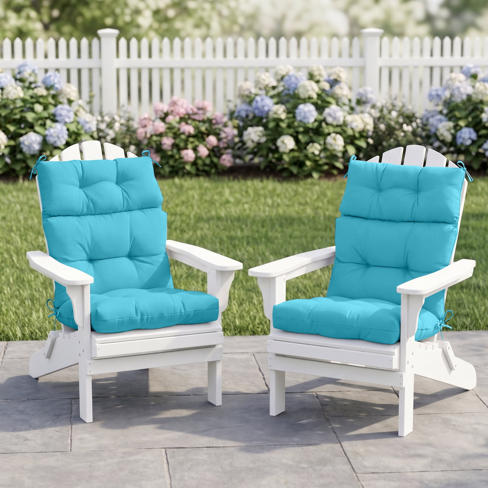 EAGLE PEAK Tufted Outdoor/Indoor High Back Patio Chair Cushion, Set of 2, 46'' x 22'', Blue