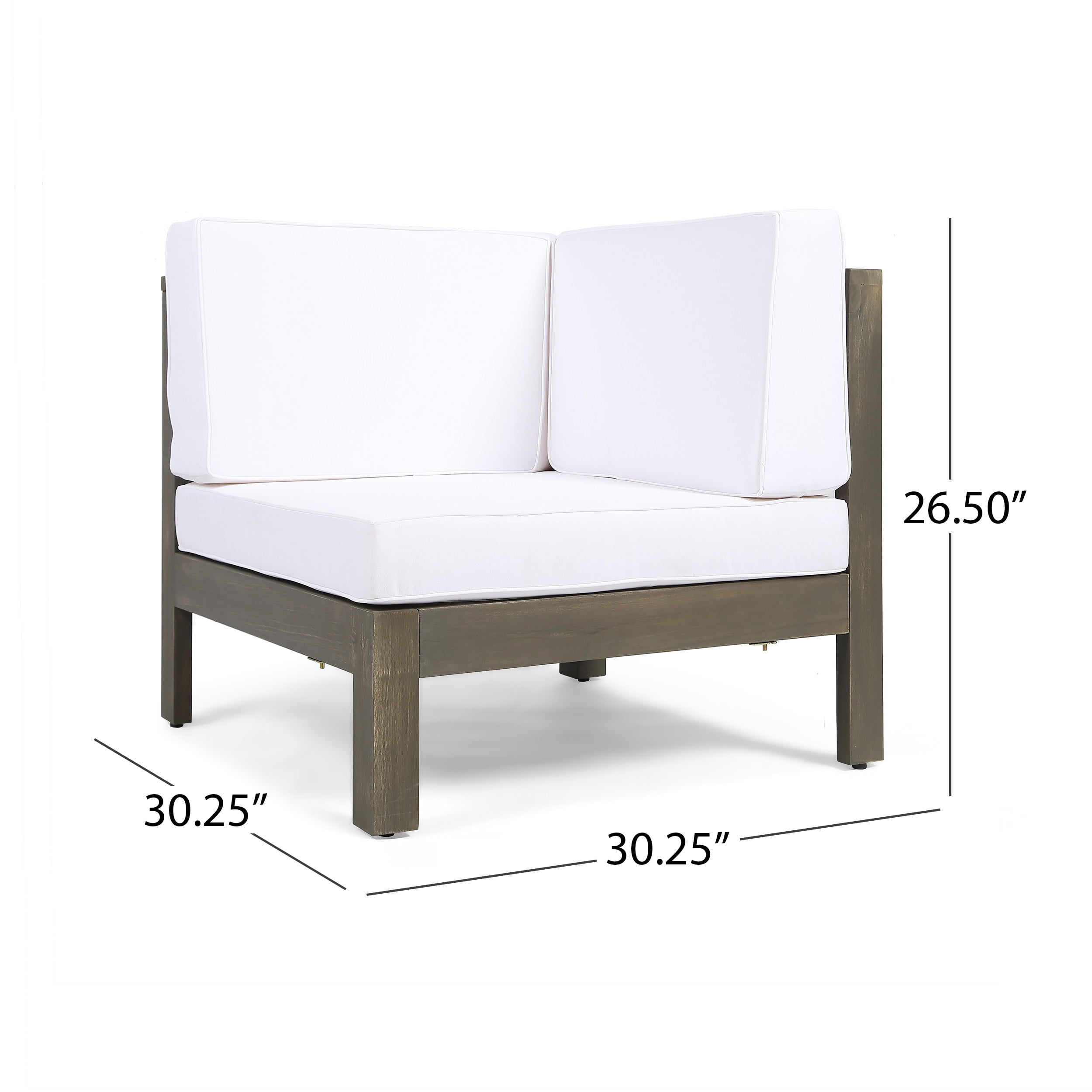 Frankie Outdoor 8 Seater Acacia Wood Sofa and Club Chair Set, Gray and White