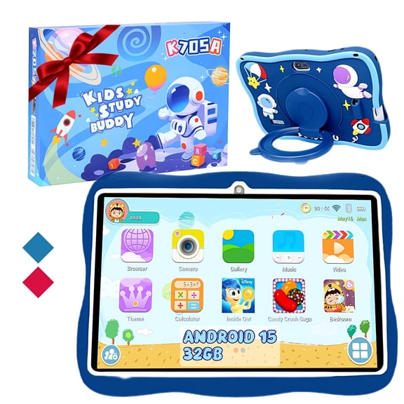 7 Inch Android 15 with Parental Control, 3 32GB Storage Learning Tablet for Toddlers and Kids, IPS HD Touch Screen, WiFi Bluetooth, Educational Children Tablet with Silicone Case