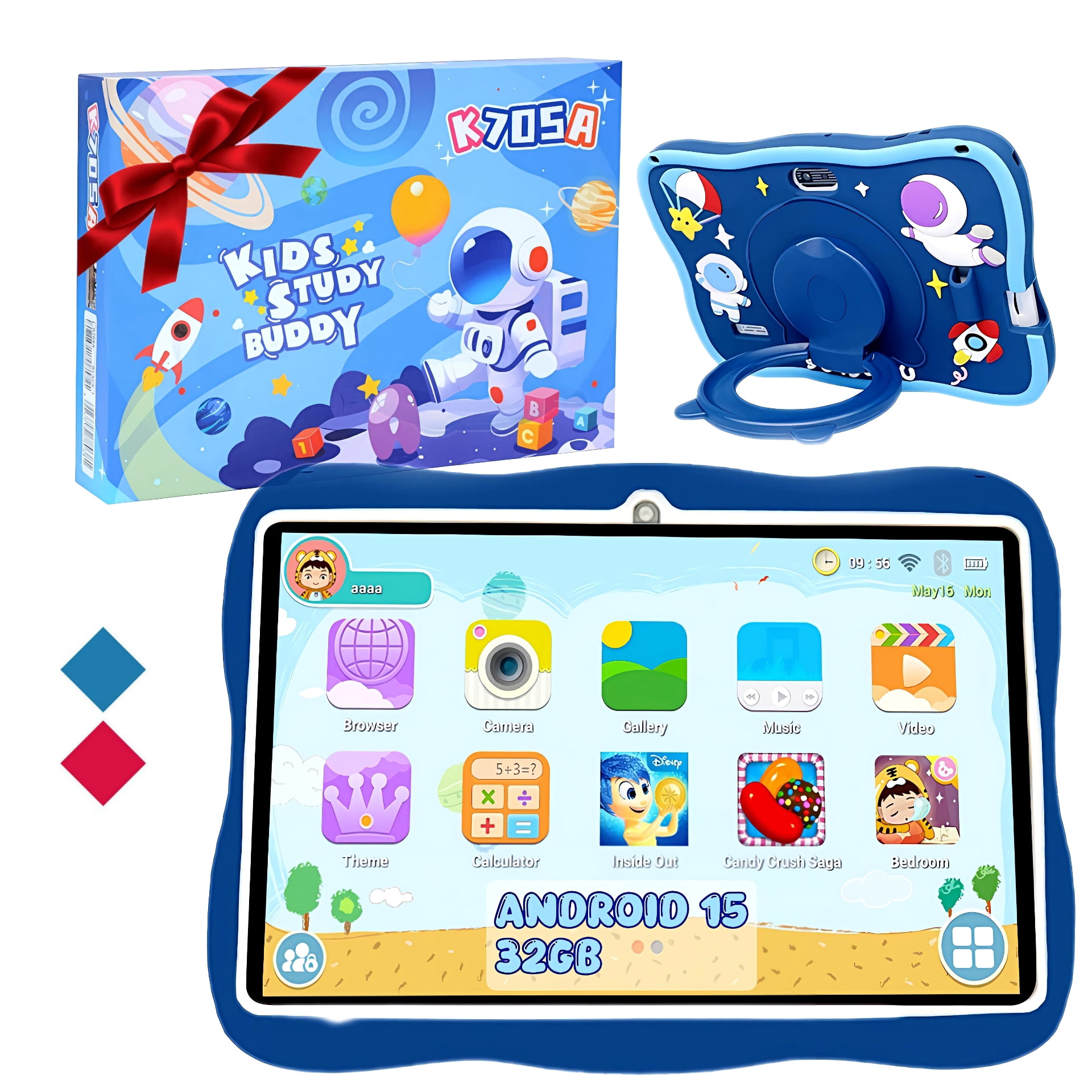 7 Inch Android 15 with Parental Control, 3+32GB Storage Learning Tablet for Toddlers and Kids, IPS HD Touch Screen, WiFi Bluetooth, Educational Children Tablet with Silicone Case