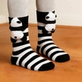 thumbnail image 2 of OOOUM Cute 3D Plush Panda Crew Socks Striped Soft Stretch Knit Mid Calf Socks Cute Womens Socks Black, 2 of 9