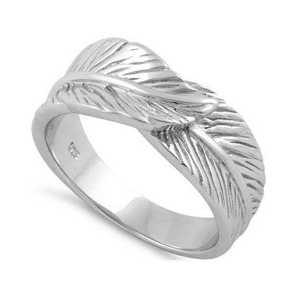 925 Silver Platinum Plated Feather Women Ring