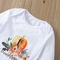thumbnail image 4 of 3 Pcs Toddler Thanksgiving Day Outfits, Letter  Pumpkin Print Long Sleeve Playsuit + Tulle Skirt with Bow + Headband, 4 of 7