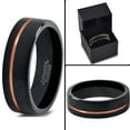 thumbnail image 4 of Tungsten Wedding Band Ring 4mm for Men Women Black & 18K Rose Gold Plated Offset Line Pipe Cut Brushed Polished Lifetime Guarantee, 4 of 4