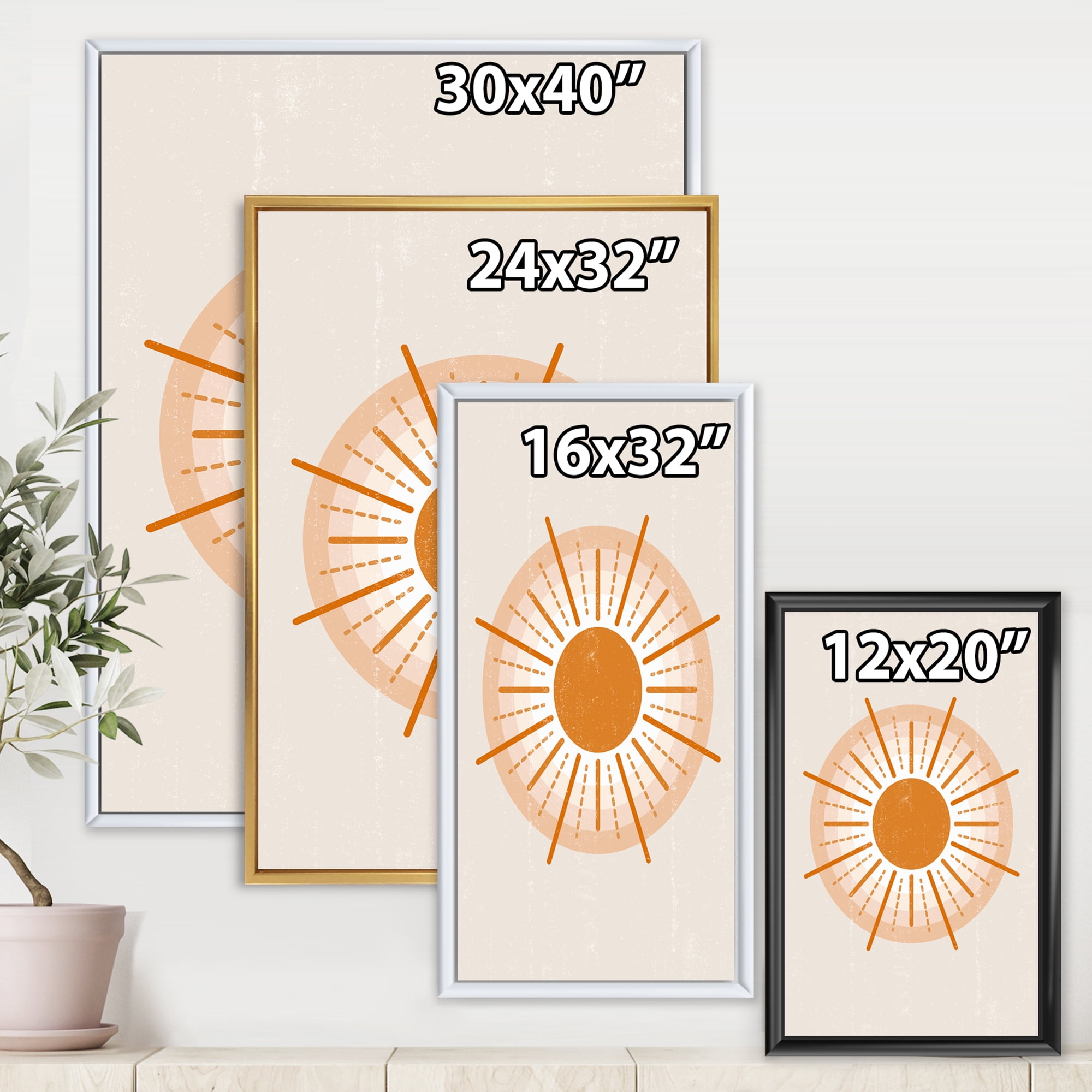 Designart 'Orange Radiant Sun II' Modern Framed Canvas Wall Art Print