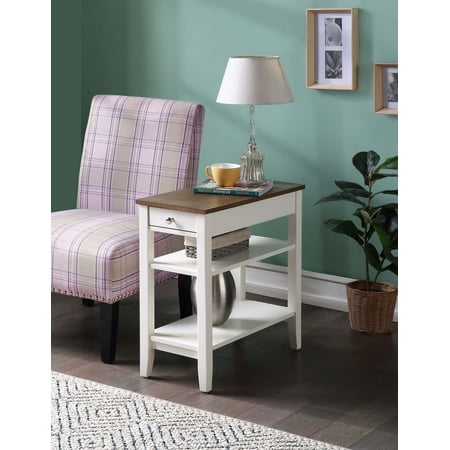 Convenience Concepts American Heritage 1 Drawer Chairside End Table with Shelves Driftwood/White