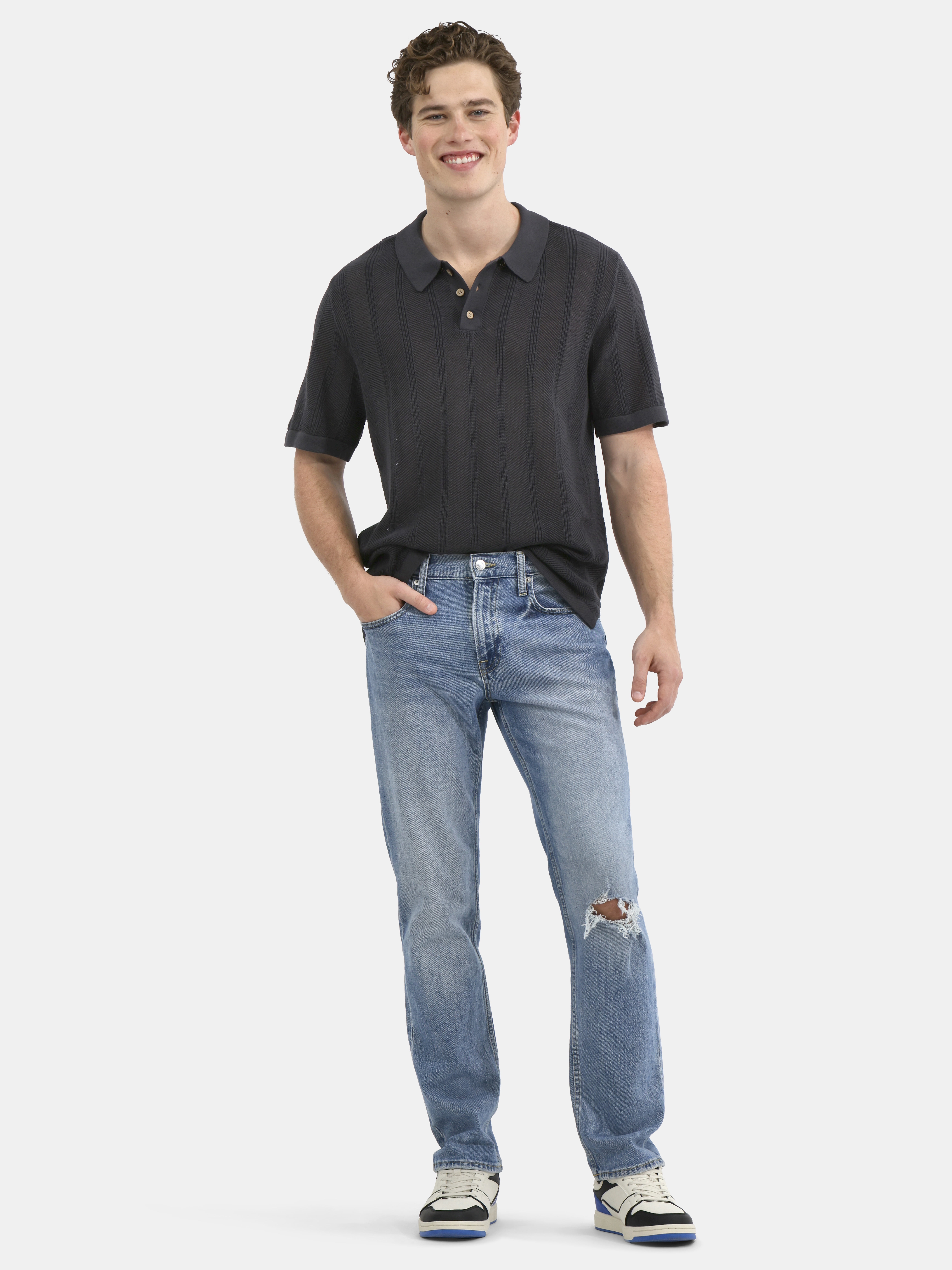 No Boundaries Drop Needle Stich Polo Sweater, Men's and Big Men's