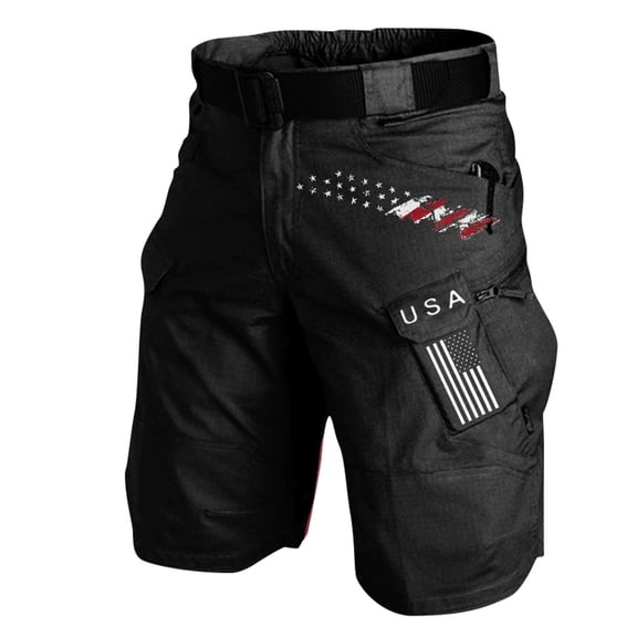 CONZONE Mens Casual Cargo Shorts Elastic Waist Drawstring Summer Shorts for Men Usa Flag Graphic Lightweight Loose Fit Workout Gym Shorts With Pockets