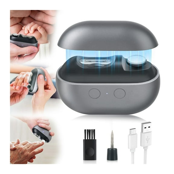 Electric Nail Clipper, 3 in 1 Electric Nail Trimmer and Polisher with Clip Storage & LED Light, USB Rechargeable & 2 Speed Gears for Baby, Kids, Seniors and Adults (Frosted Black)