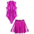 thumbnail image 4 of vastwit Women Rave Outfit Sets 2 Pcs Holographic Bodysuits with Mini Skater Skirt Hot Pink L, 4 of 5