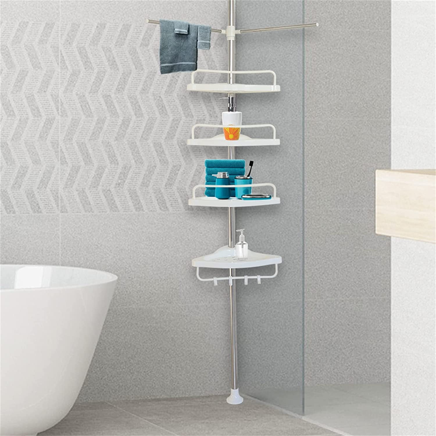 Fichiouy 4 Tier Tension Corner Pole Shower Caddy Shelf Storage