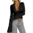thumbnail image 3 of Women'S Lace V Neck Long Sleeve Going Out Tops Black S, 3 of 5