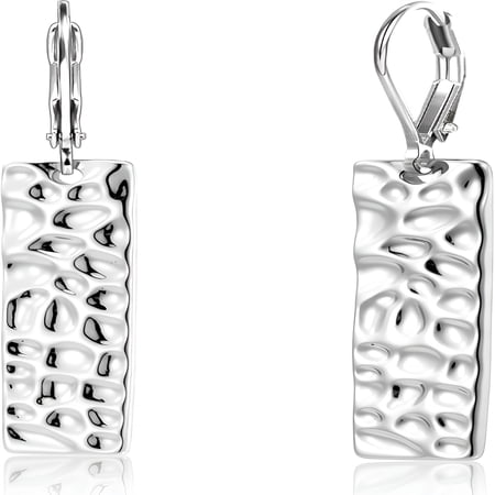 DESIGNICE 925 Sterling Silver Dangle Earrings for Women,14K Gold Plated French Leverback Earrings,Hypoallergenic Lightweight Statement Hammer Square Bar Long Drop Earring for Women Trendy Jewelry