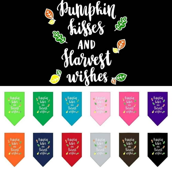 Dog Bandana Screen Printed, "Pumpkin Kisses  Harvest Wishes"