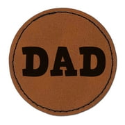 Dad Fun Text 2.5" Faux Leather Round Engraved Iron-On Patch - Brown