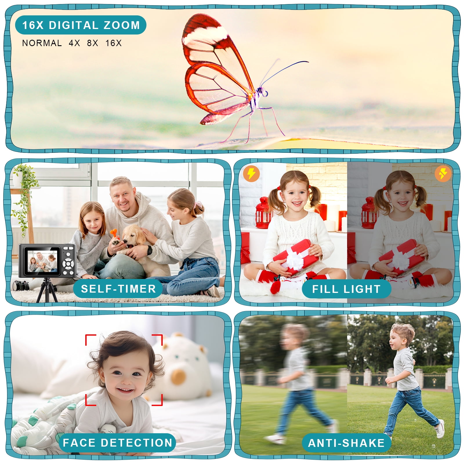 Digital Camera, Camera for Kids, UHD 4K 48MP Point and Shoot Digital Cameras with 64GB SD Card and 16X Digital Zoom Anti Shake, Compact Portable Small Gift for Boys Girls Students, Black