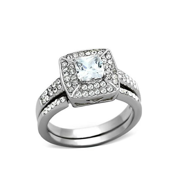 Women's 2.43 ct Cz Halo Wedding Engagement Ring Set Stainless Steel